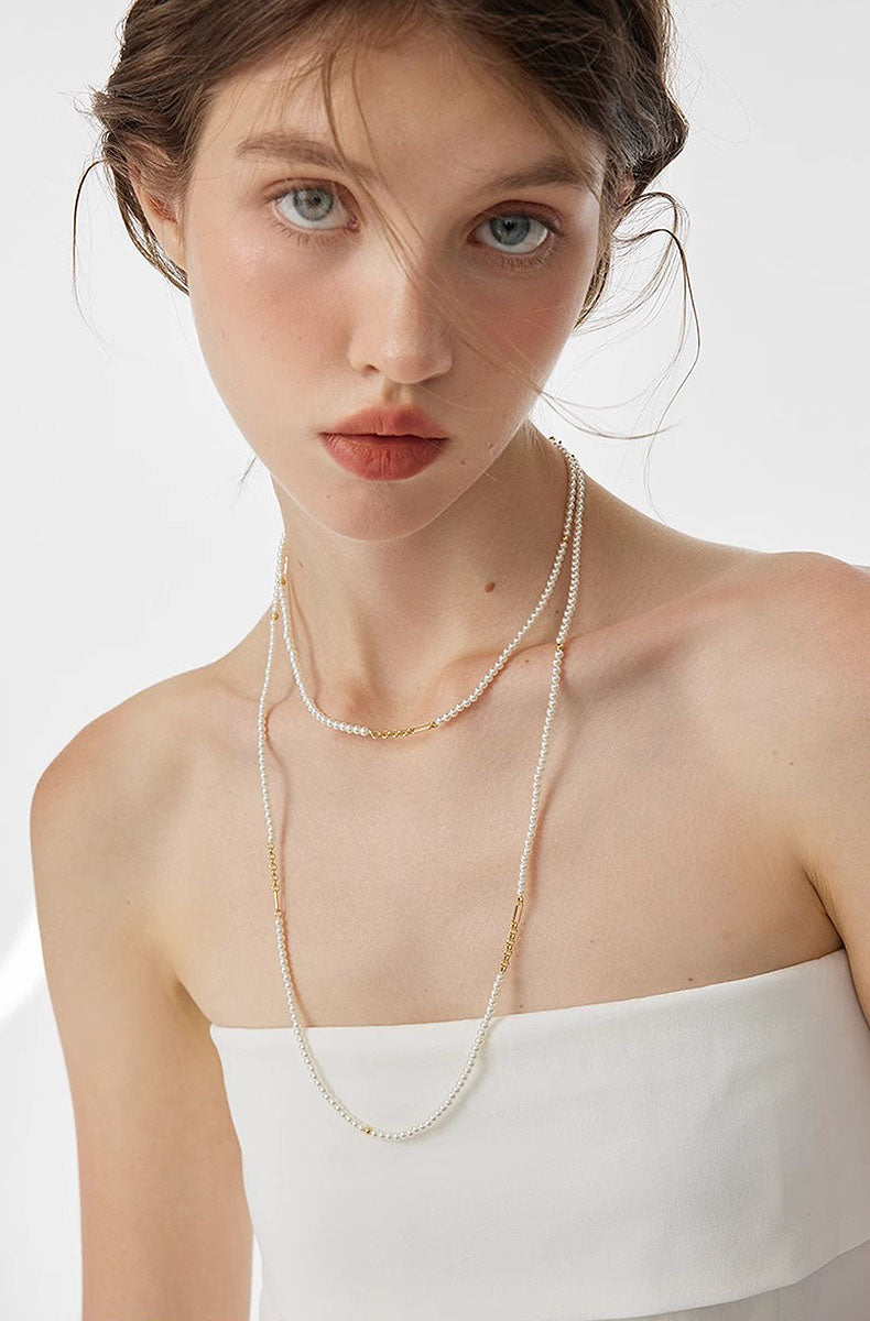 Layered Pearl Chain Long Necklace