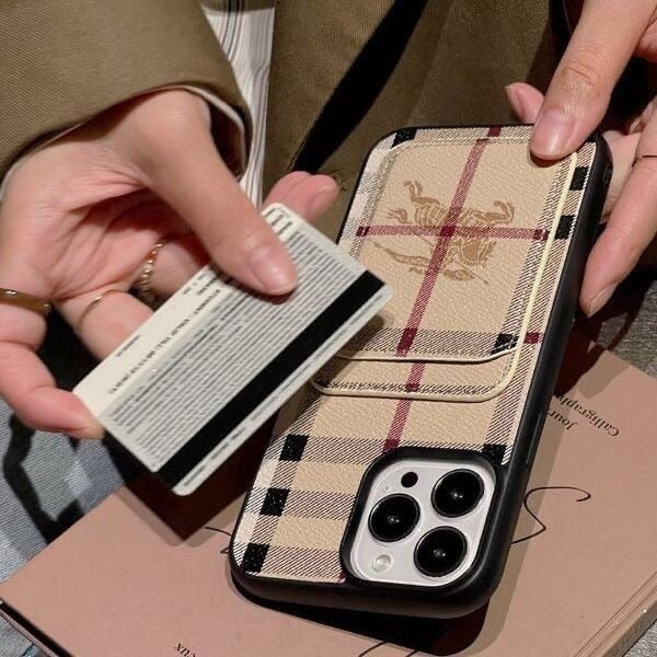 Classic Plaid Leather Phone Case with Card Holder Pocket