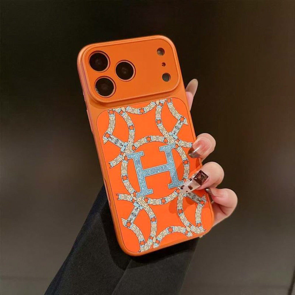 Orange H Pattern Phone Case for iPhone 14-17 / Pro / Pro Max