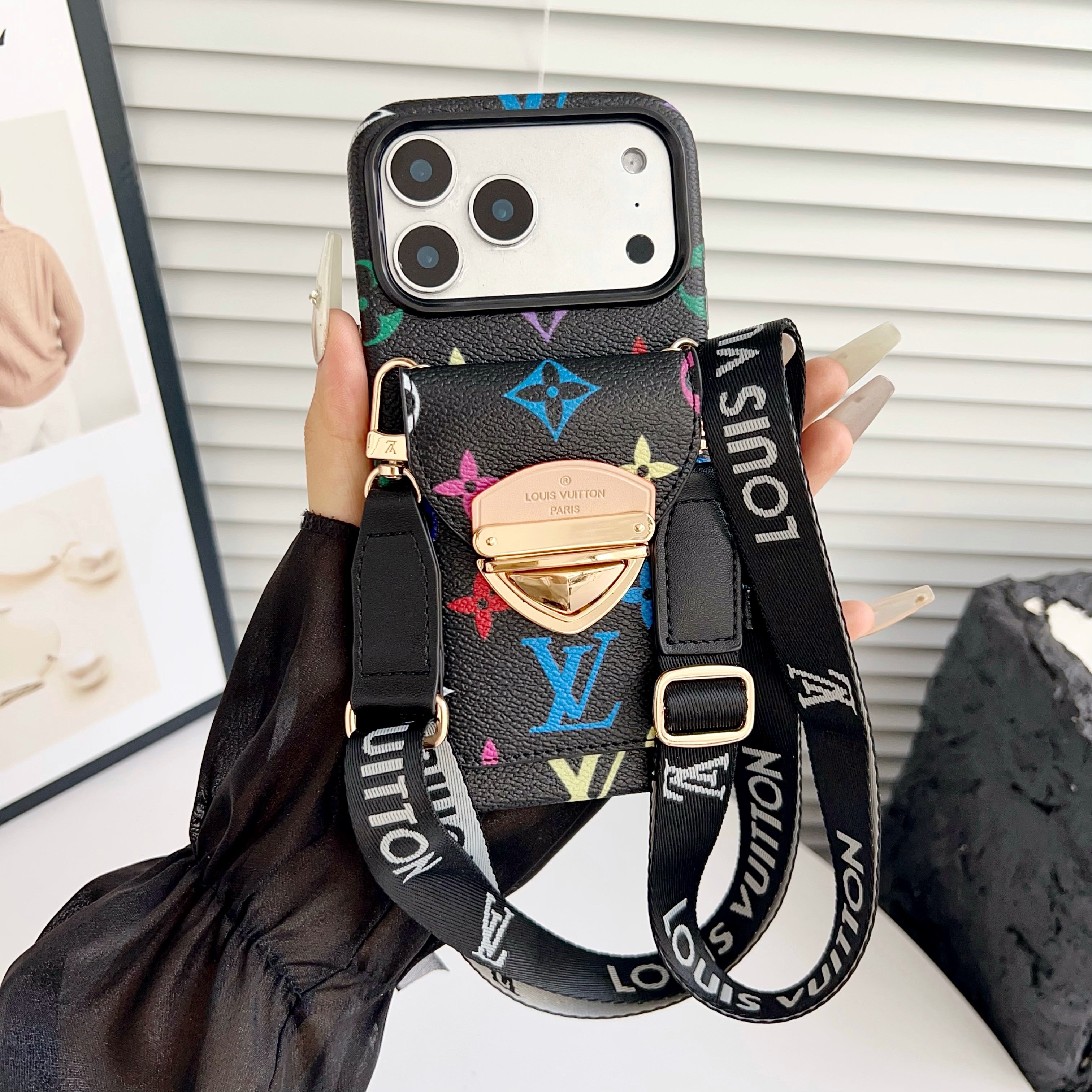 Luxury Crossbody iPhone Case with Card Pocket & Detachable Strap