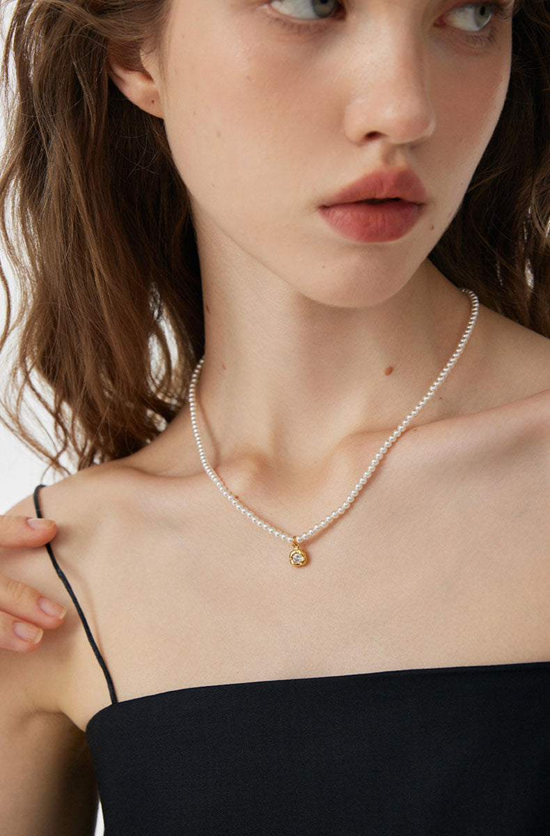 Irregular Zircon & Pearl Necklace