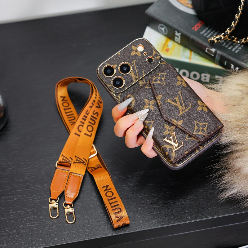 Advanced Leather iPhone Case With Wallet And Strap Brown