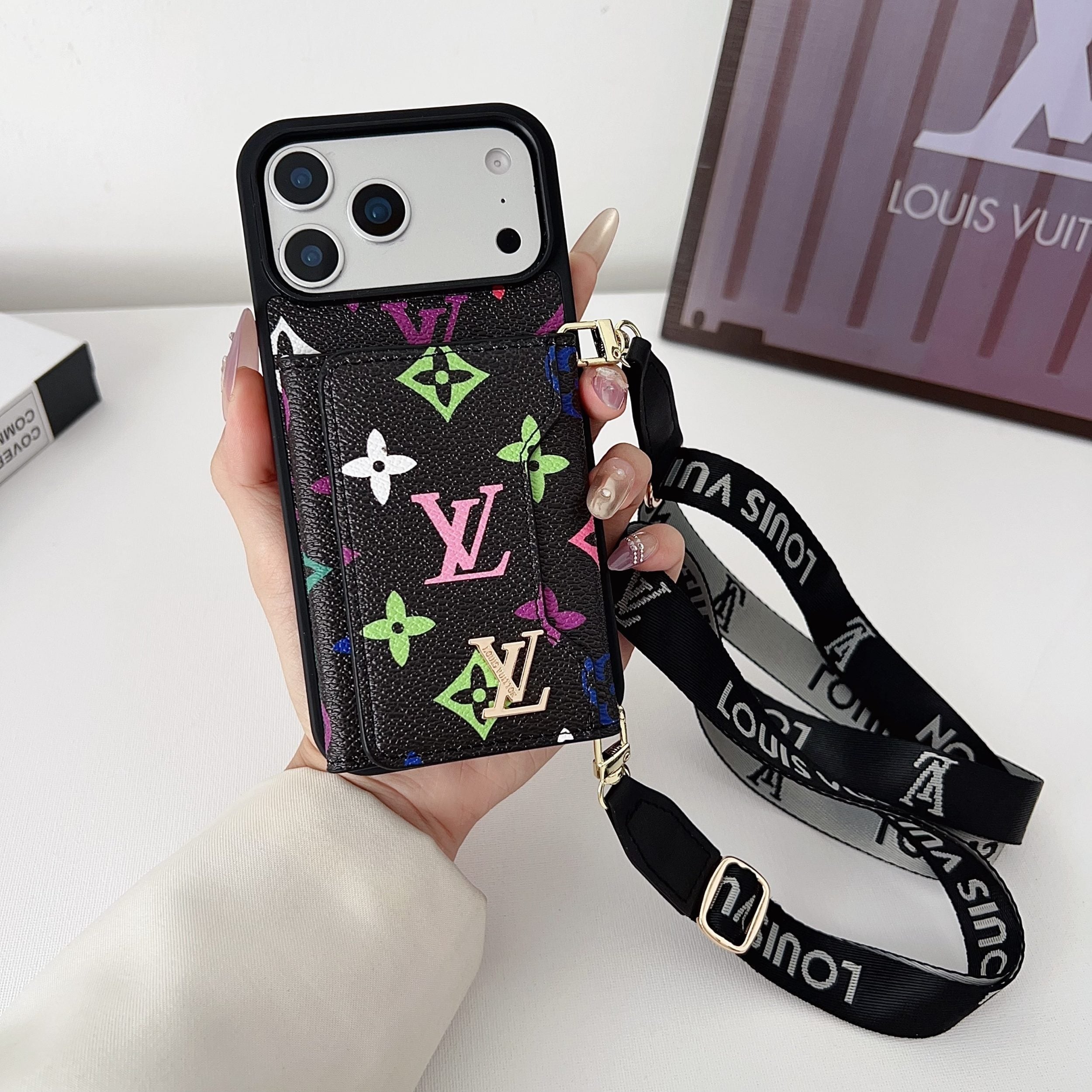 Multicolor Monogram Crossbody Wallet Case for 14-17 / Pro / Pro Max