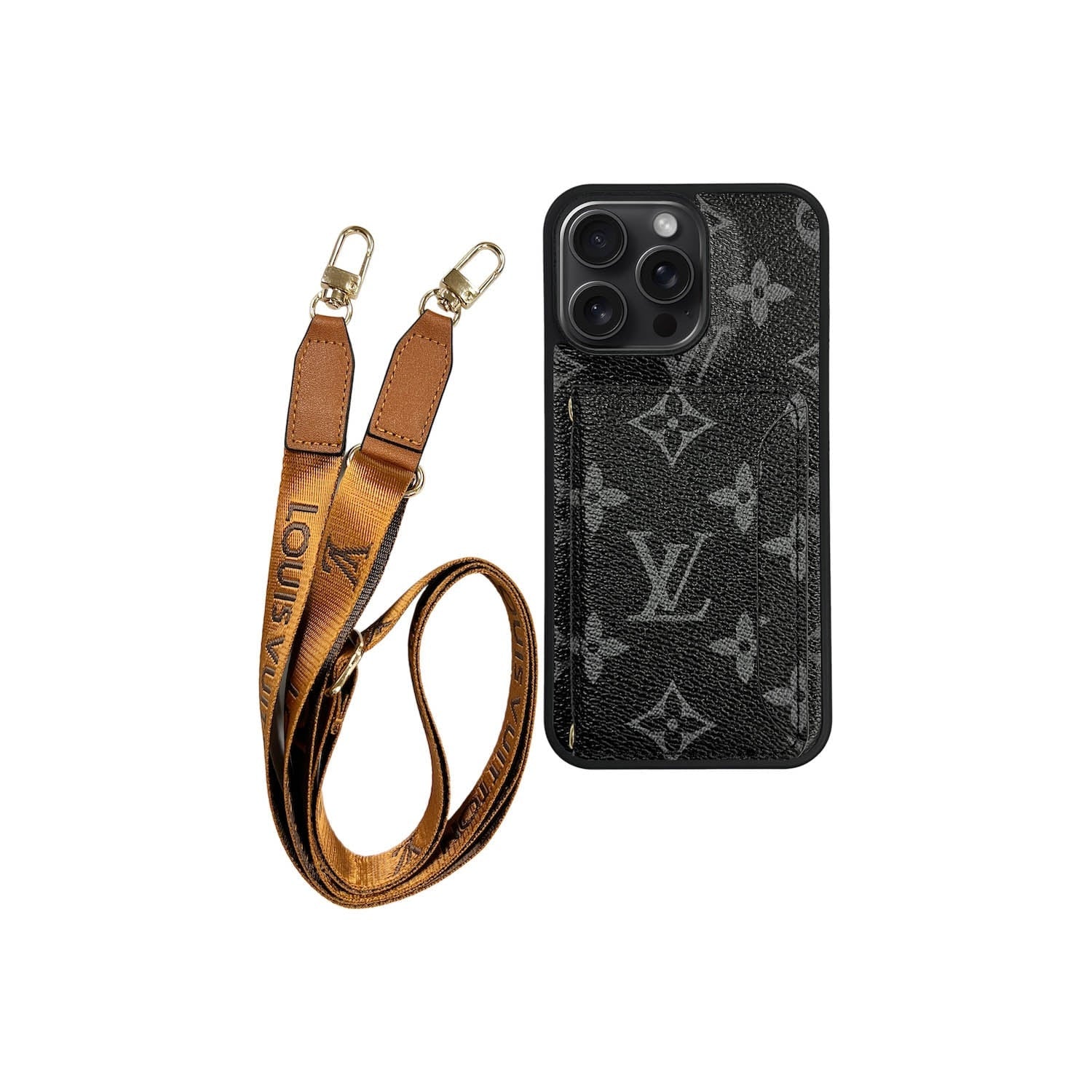 Black Monogram Cardholder Lanyard iPhone Case