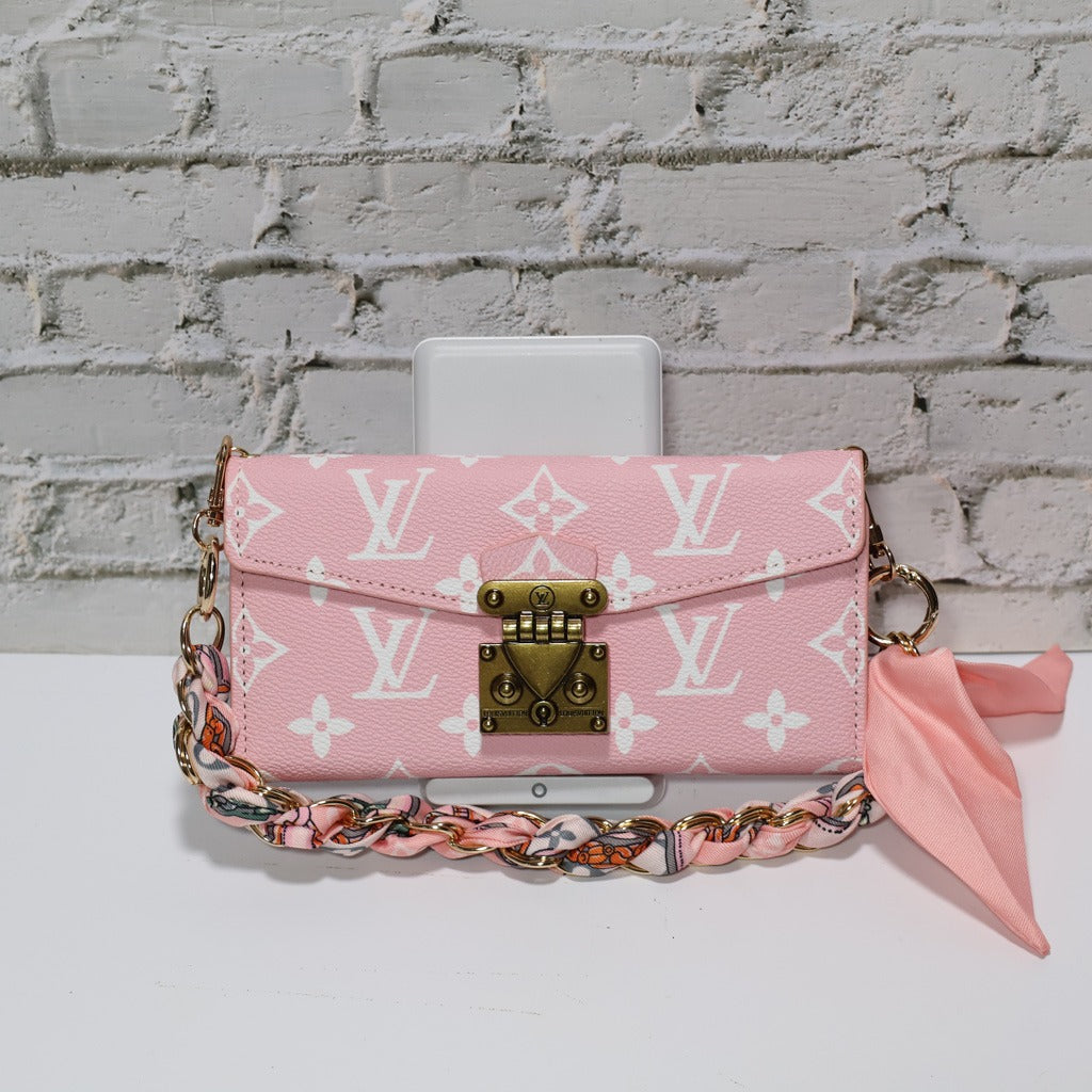 Pink Monogram Crossbody Wallet iPhone Case