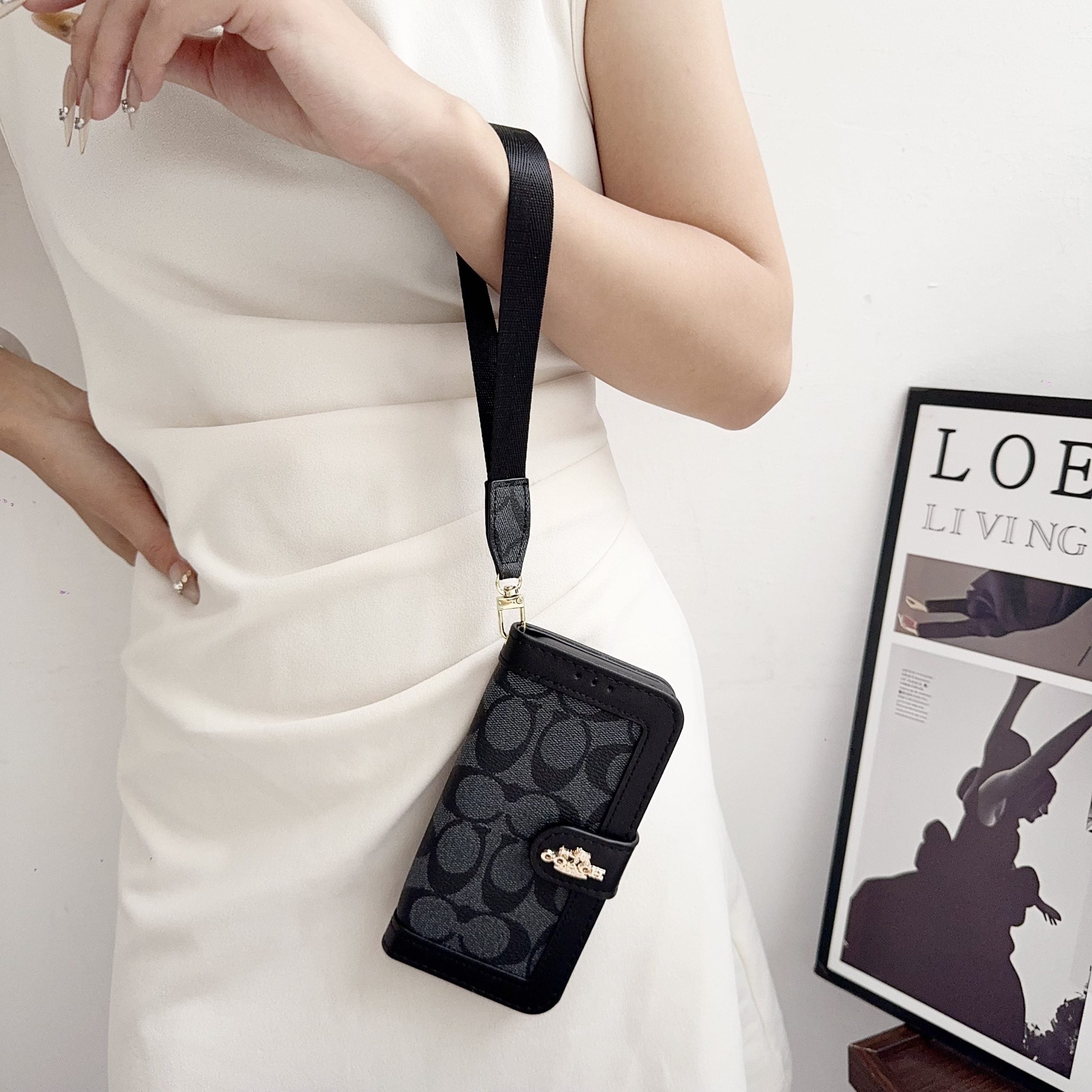 CH Classic Leather Pattern Wallet iPhone Case