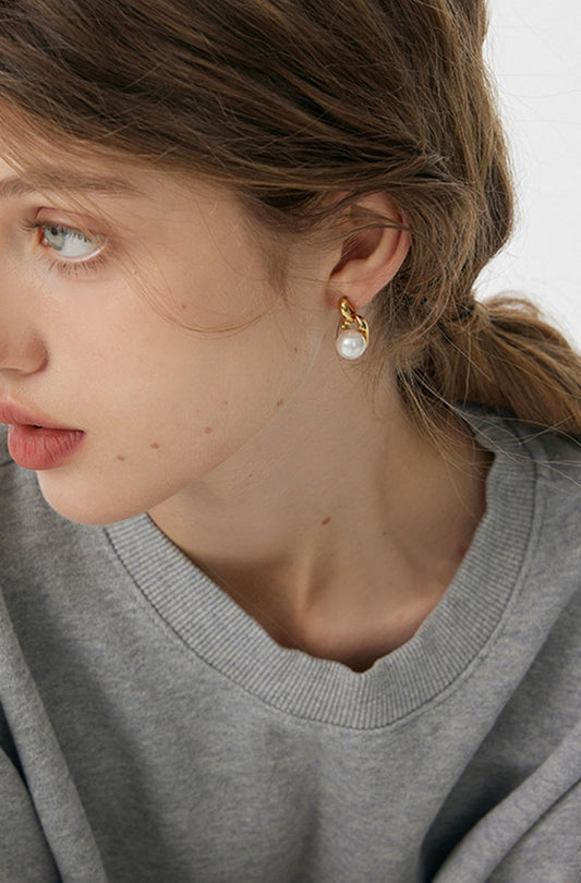 French Gold Pearl Earrings