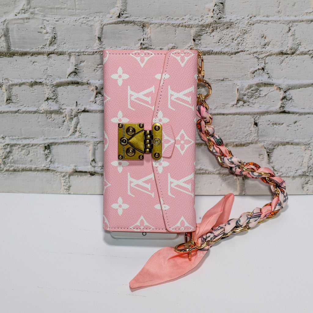 Pink Monogram Crossbody Wallet iPhone Case