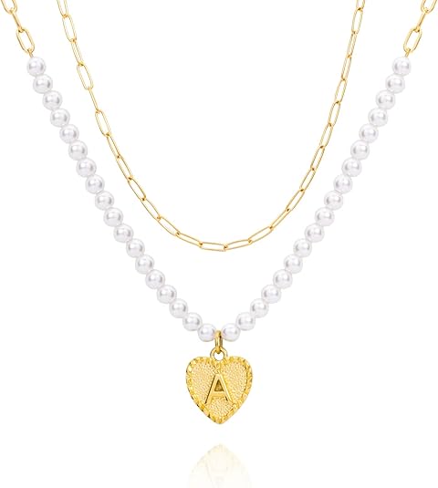 Women's gold-plated heart-shaped letter necklace