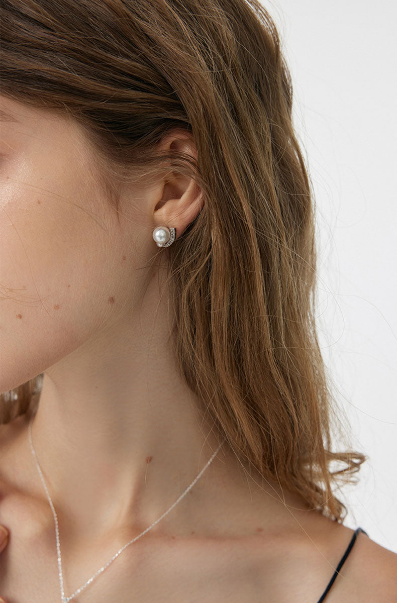 Minimalist Pearl Zircon Earrings
