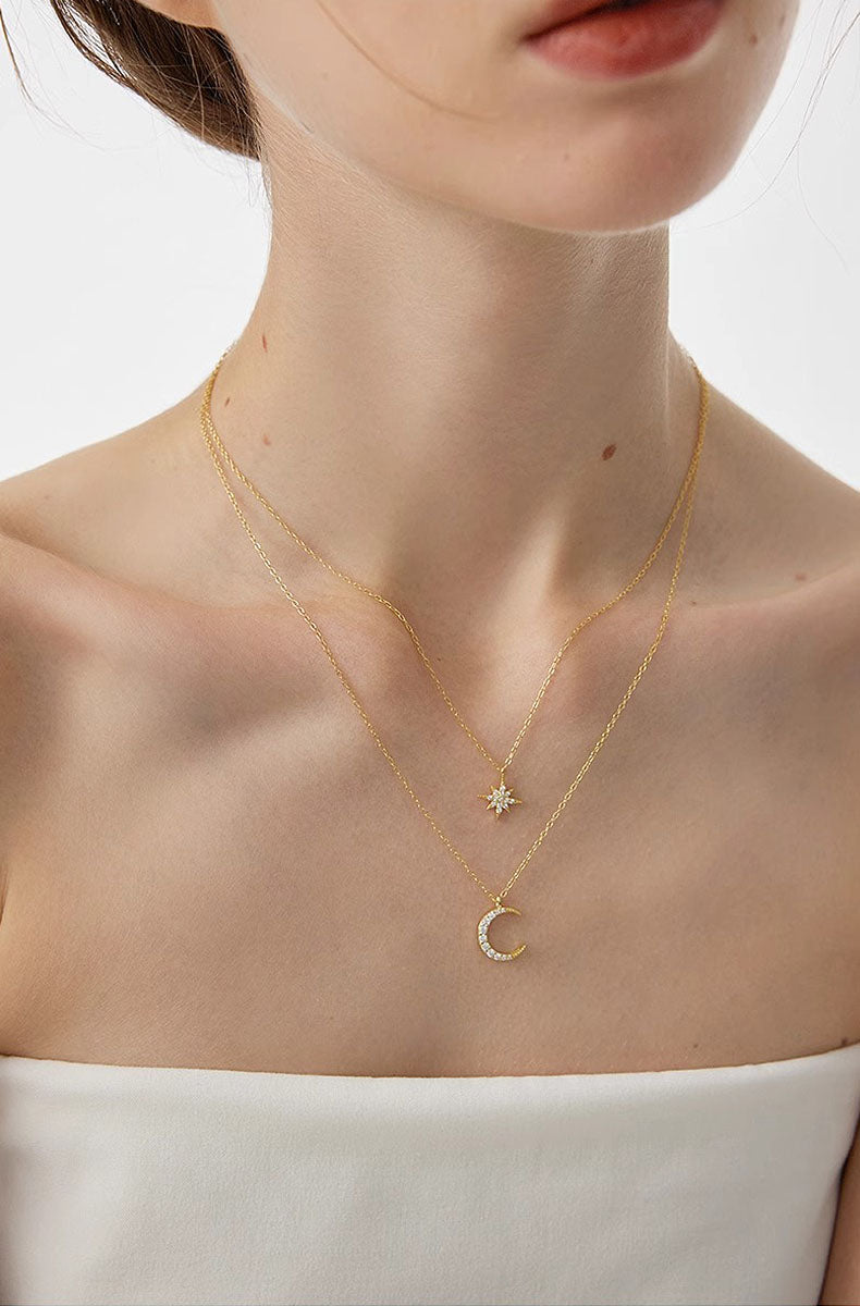 Moon & Star Pendant Necklace