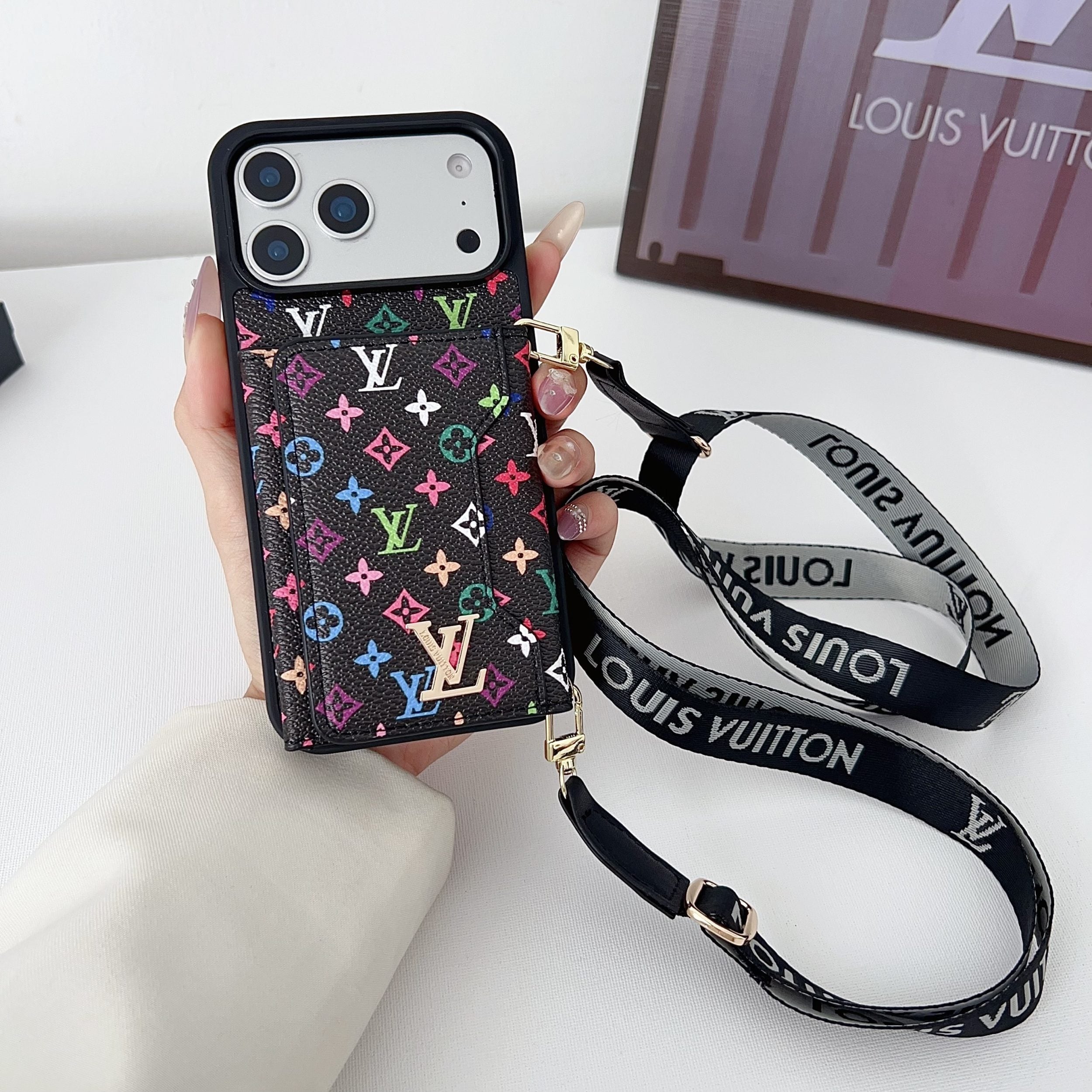 Multicolor Monogram Crossbody Wallet Case for 14-17 / Pro / Pro Max