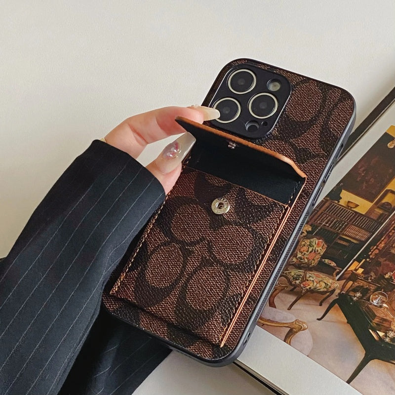 iPhone Case With Wallet Dark Brown