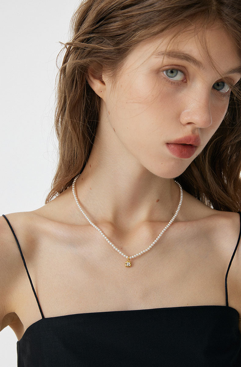 Irregular Zircon & Pearl Necklace
