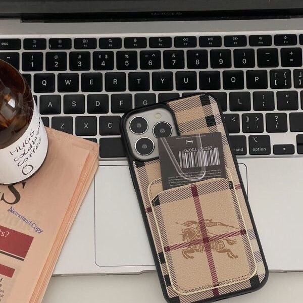 Classic Plaid Leather Phone Case with Card Holder Pocket