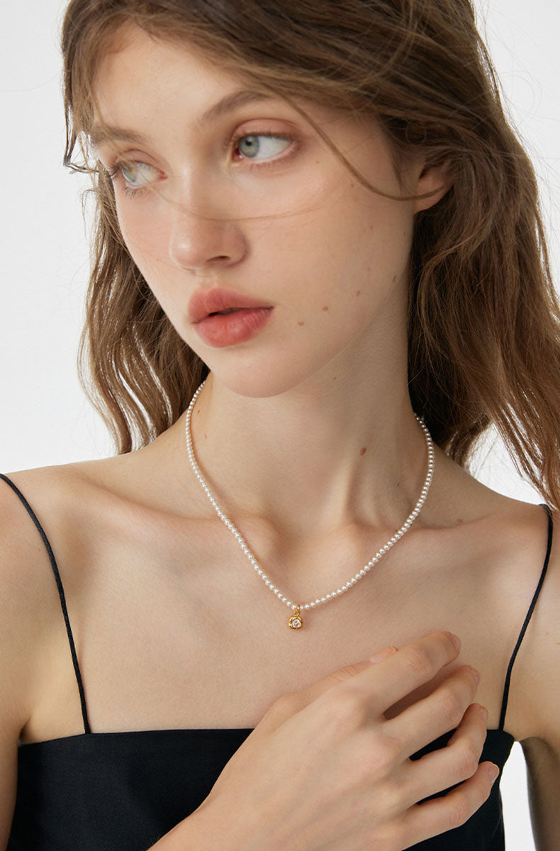 Irregular Zircon & Pearl Necklace