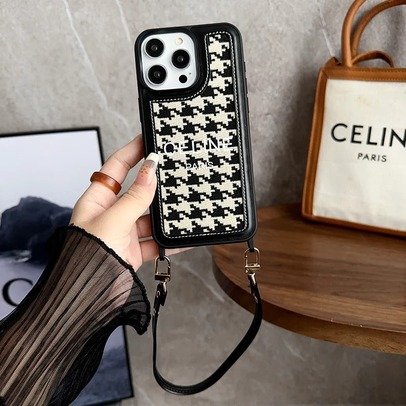 Fashion CL Phone Case With Strap Fabric Leather