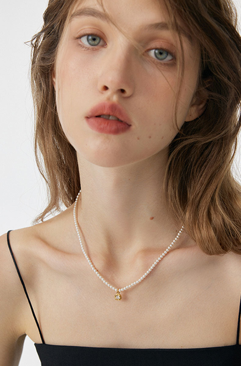 Irregular Zircon & Pearl Necklace