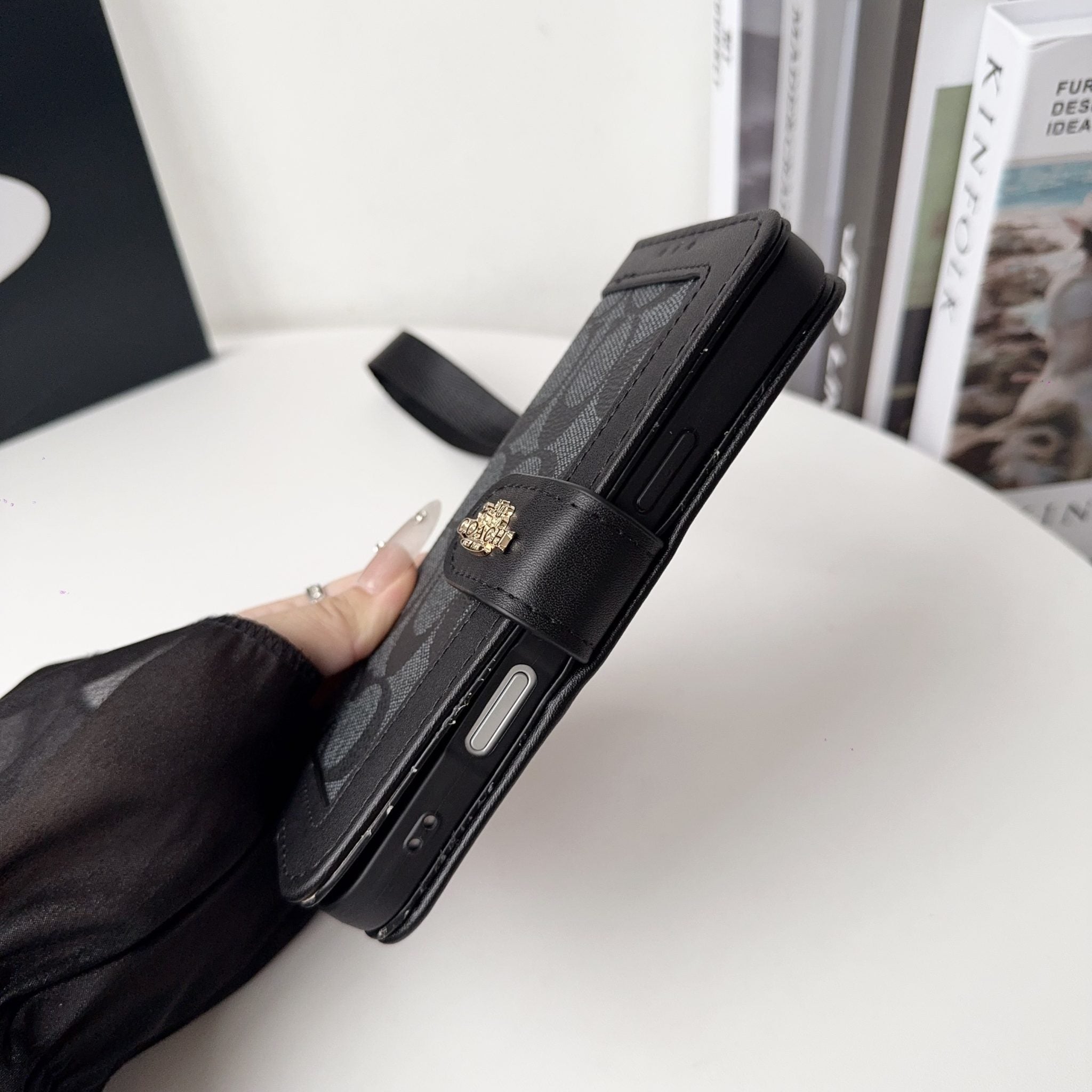 CH Classic Leather Pattern Wallet iPhone Case