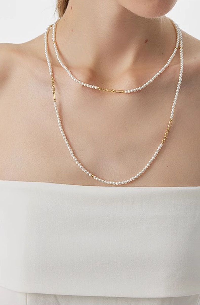 Layered Pearl Chain Long Necklace