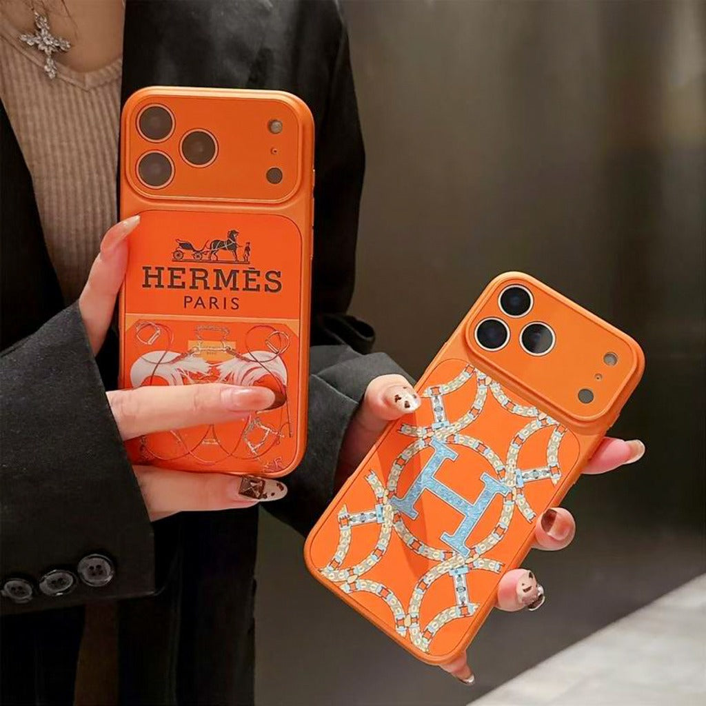 Orange H Pattern Phone Case for iPhone 14-17 / Pro / Pro Max