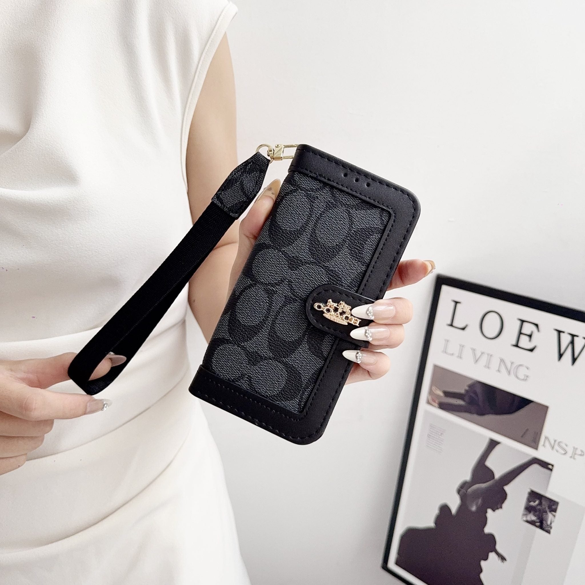 CH Classic Leather Pattern Wallet iPhone Case