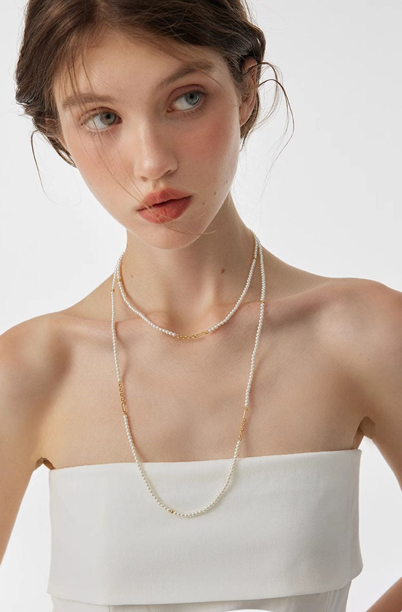Layered Pearl Chain Long Necklace