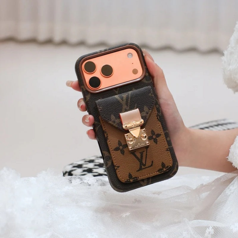 Luxury-Inspired Leather Card Pocket iPhone Case