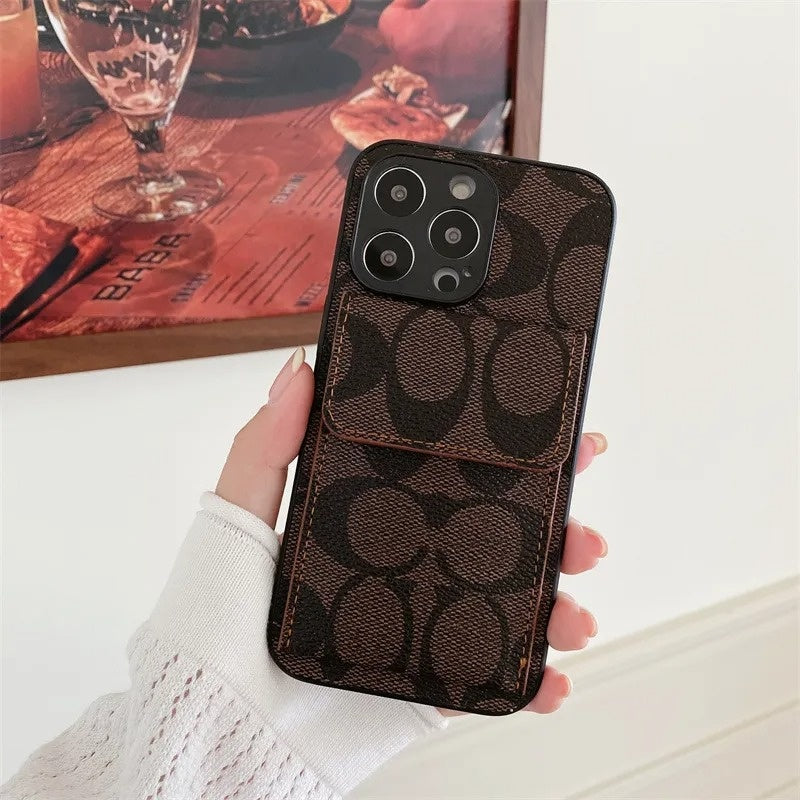 iPhone Case With Wallet Dark Brown