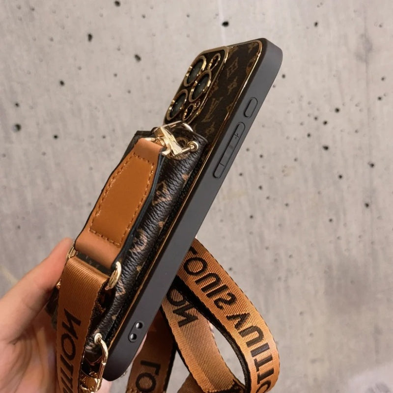 Advanced Leather iPhone Case With Wallet And Strap Brown