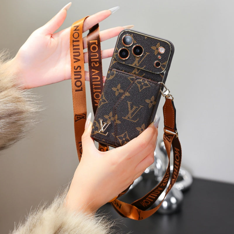 Advanced Leather iPhone Case With Wallet And Strap Brown