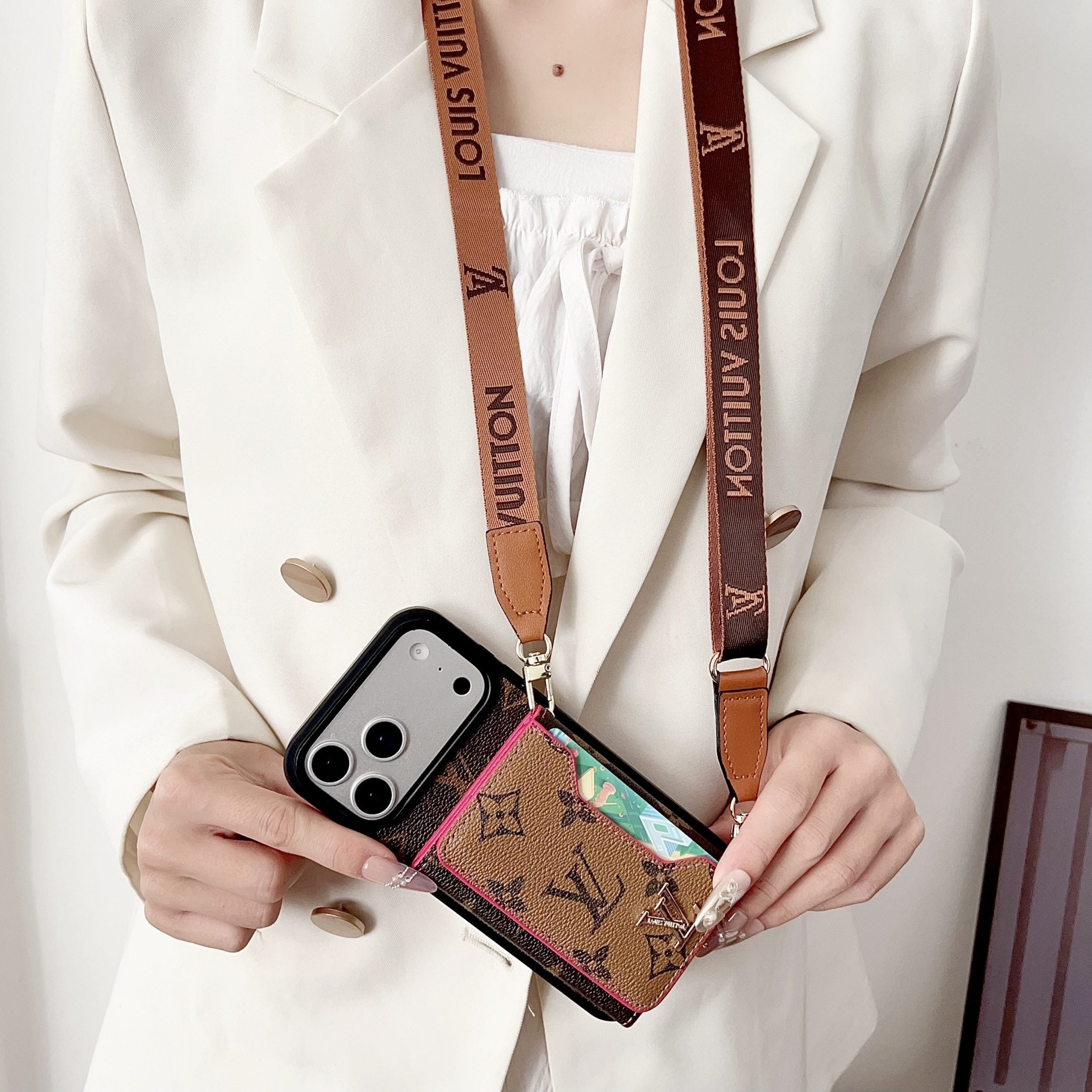 Multicolor Monogram Crossbody Wallet Case for 14-17 / Pro / Pro Max