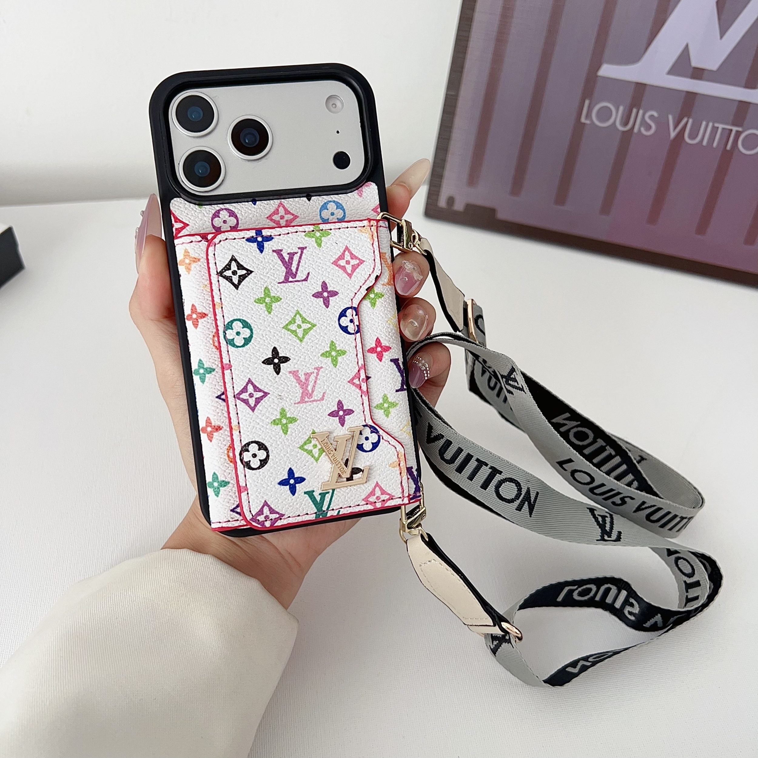 Multicolor Monogram Crossbody Wallet Case for 14-17 / Pro / Pro Max