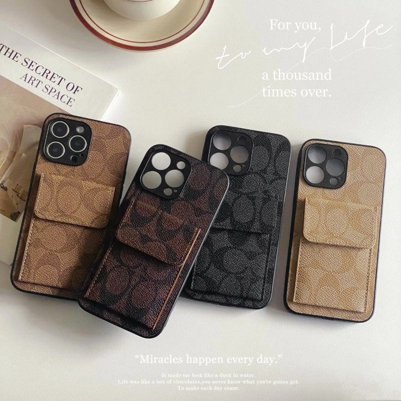 iPhone Case With Wallet Dark Brown