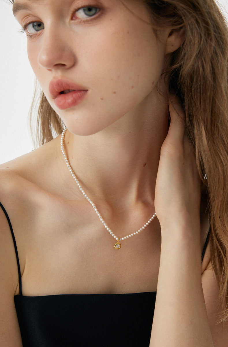 Irregular Zircon & Pearl Necklace