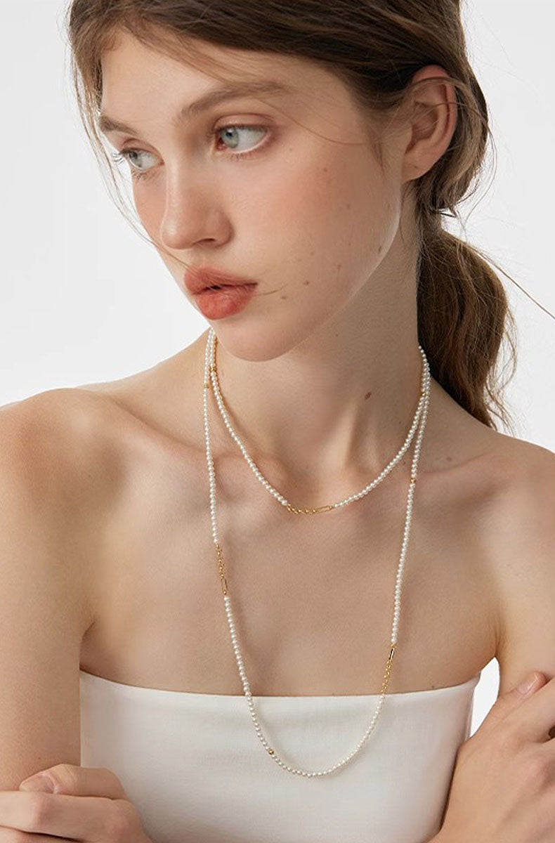 Layered Pearl Chain Long Necklace