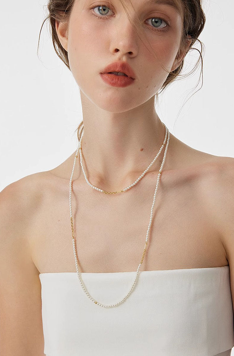 Layered Pearl Chain Long Necklace