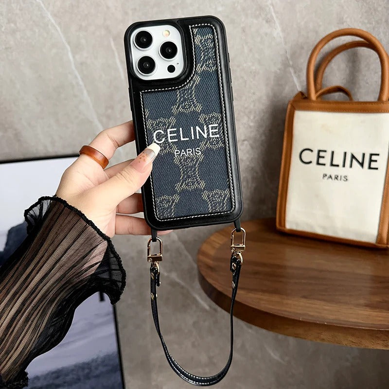 Fashion CL Phone Case With Strap Fabric Leather