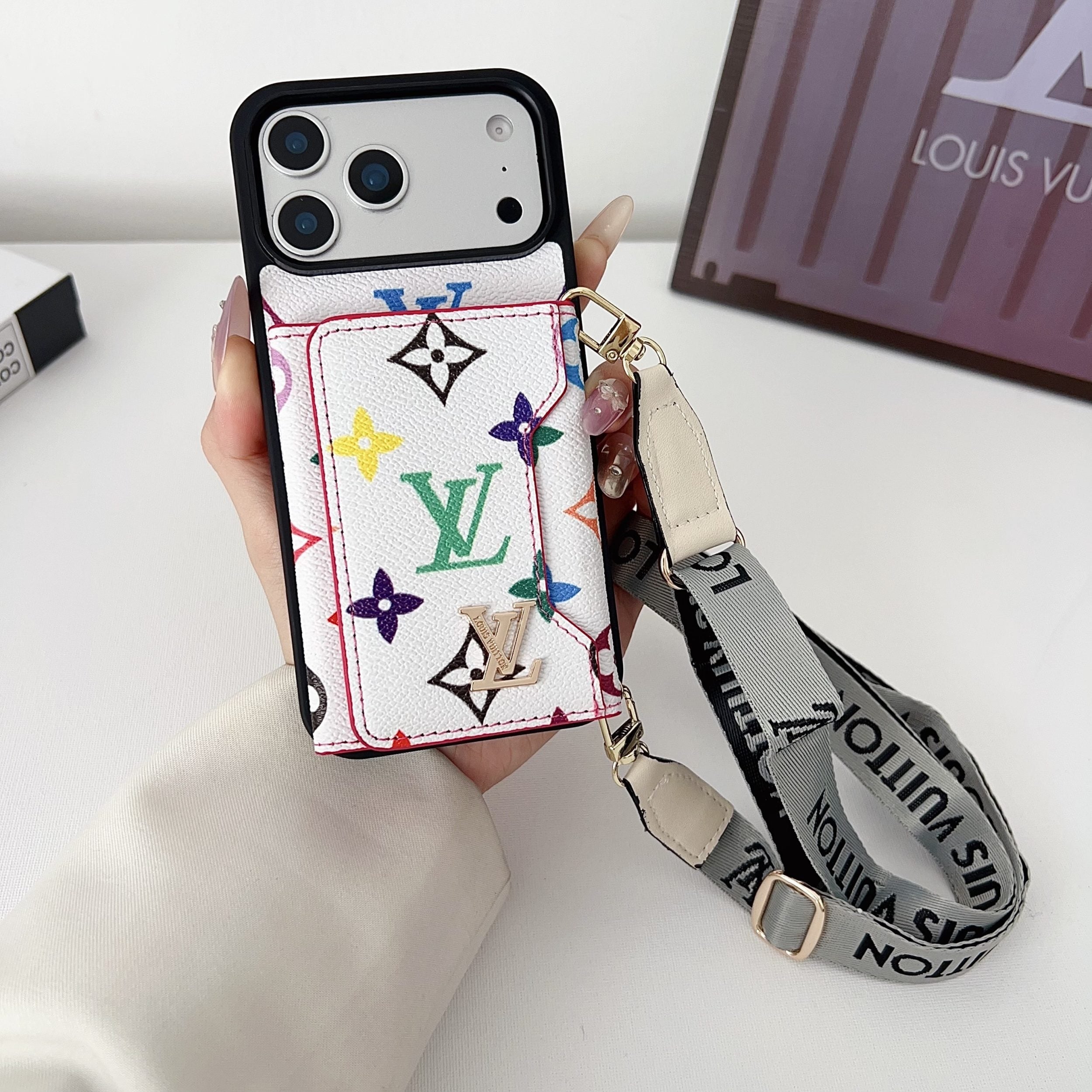 Multicolor Monogram Crossbody Wallet Case for 14-17 / Pro / Pro Max