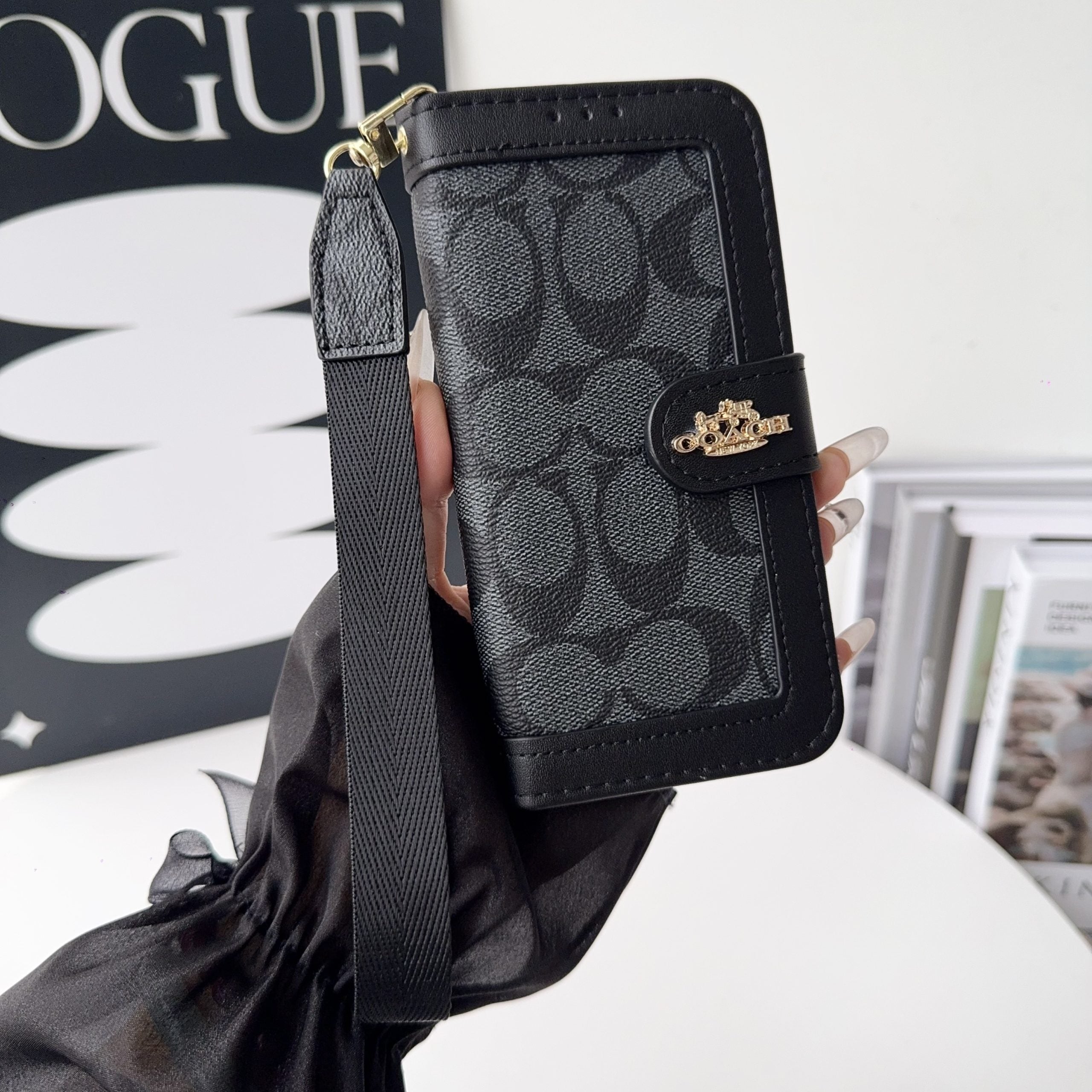 CH Classic Leather Pattern Wallet iPhone Case