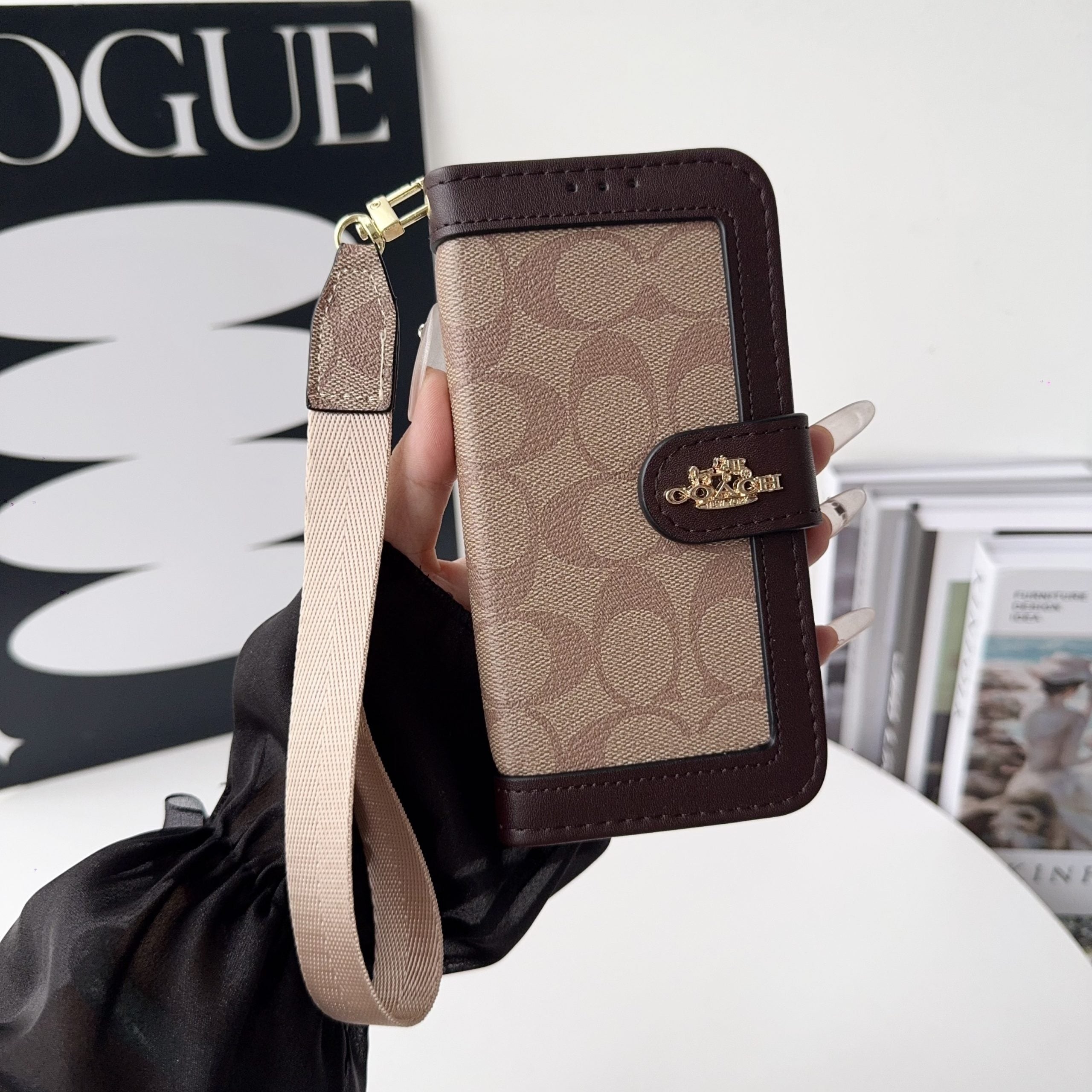 CH Classic Leather Pattern Wallet iPhone Case
