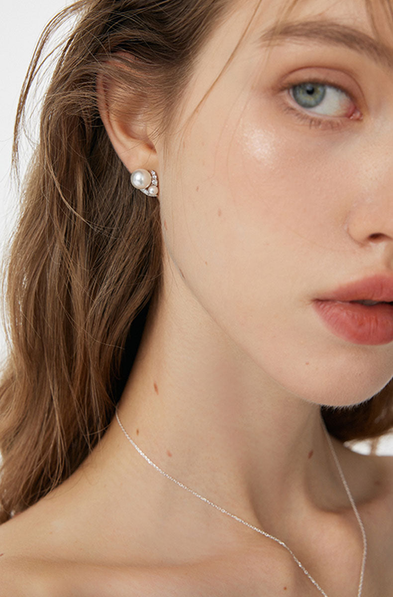 Minimalist Pearl Zircon Earrings